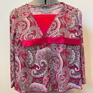 Boho pink satin paisley long sleeve top